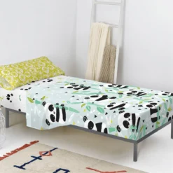 Panda Garden Blue Juego De Sábana Cama 80/90 (160x270 Cm) Azul