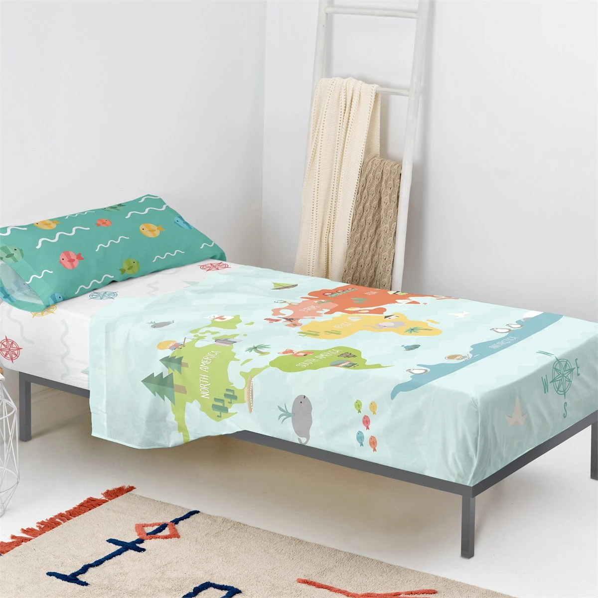 World Map Juego De Sábana Cama 80/90 (160x270 Cm) Multicolor 2 World Map Juego De Sábana Cama 80/90 (160x270 Cm) Multicolor - Imagen 2